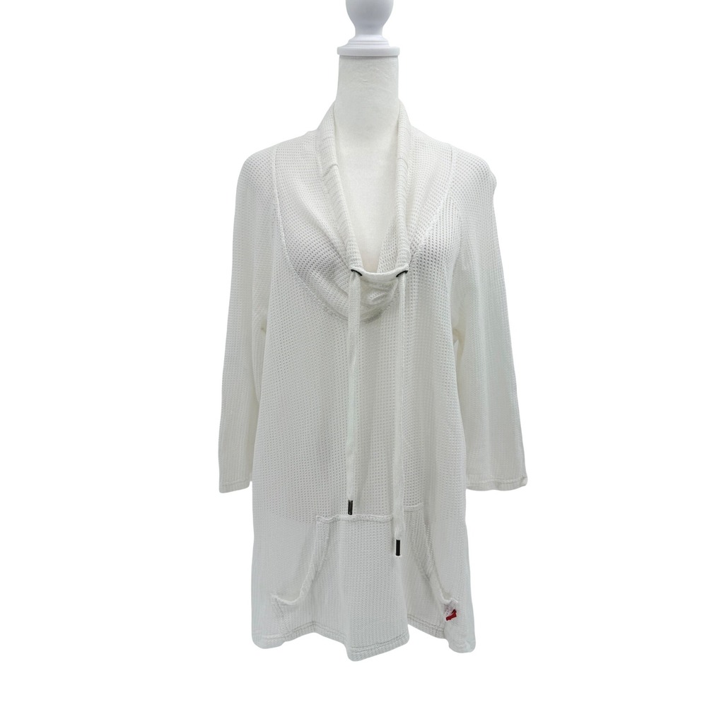 XCVI Mesh Tunic Medium White Cowl Neck Cover Up Loose Knit Breezy Cotton